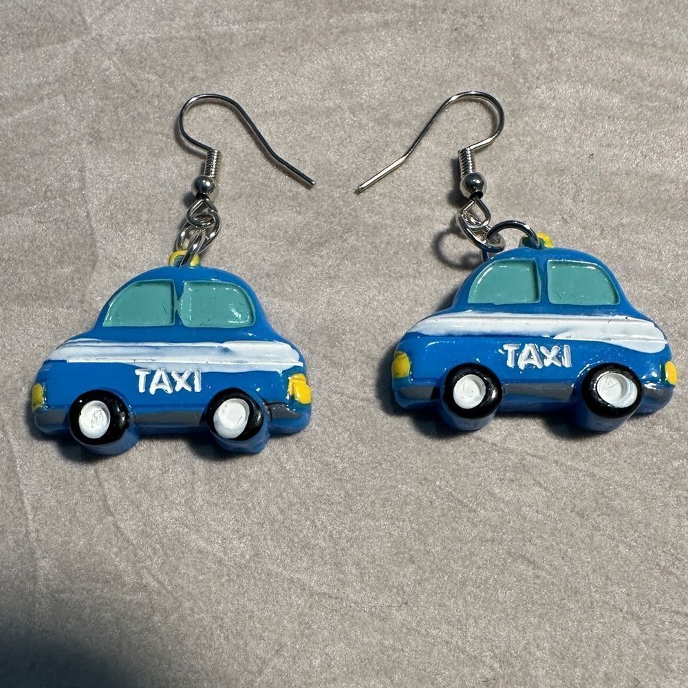 Whimsical Blue Taxi Car Earrings – Fun & Playful Statement Jewelry - Picture 10 of 17